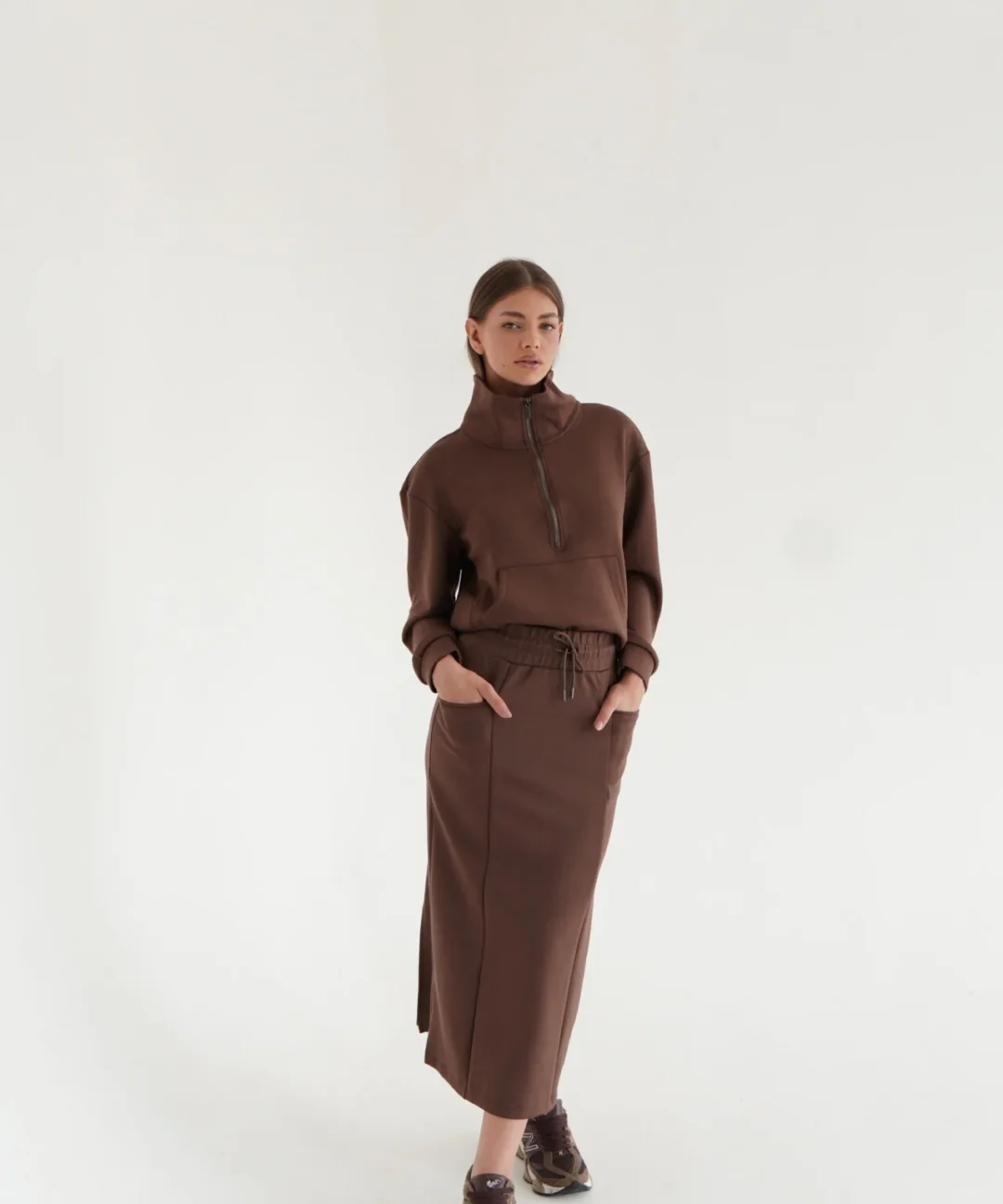 CONJUNTO LONG SKIRT MARROM CACAU